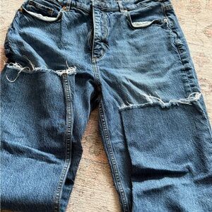 Women’s Distressed Blue Denim Jeans - Classic Straight Fit